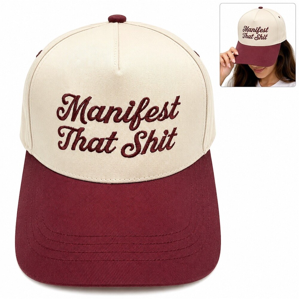 Cute Snapback Baseball Cap Cream Burgundy Manifest That funny adult novelty gift